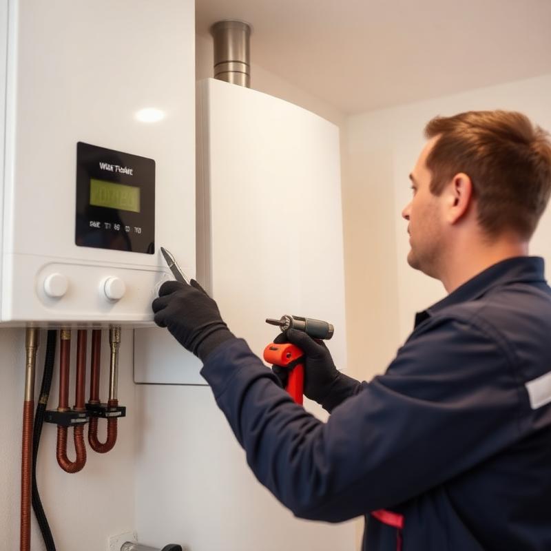 Technicien entretenant une chaudière