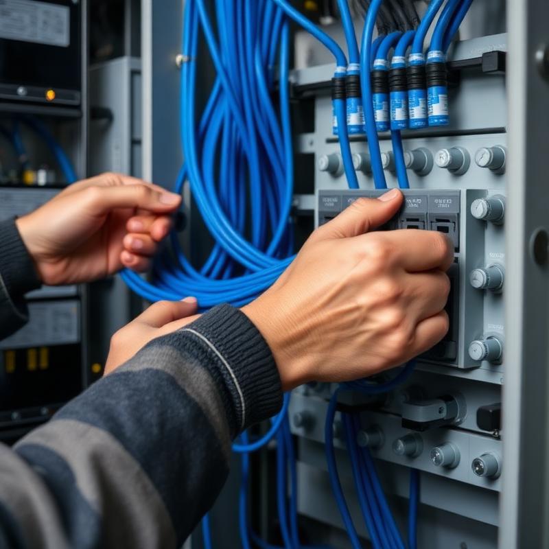 Électricien câblant un tableau électrique
