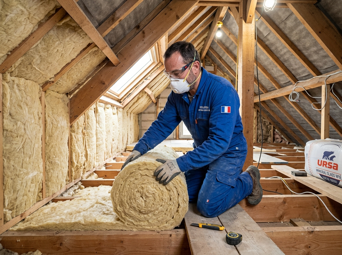 Pose d'isolant thermique dans les combles