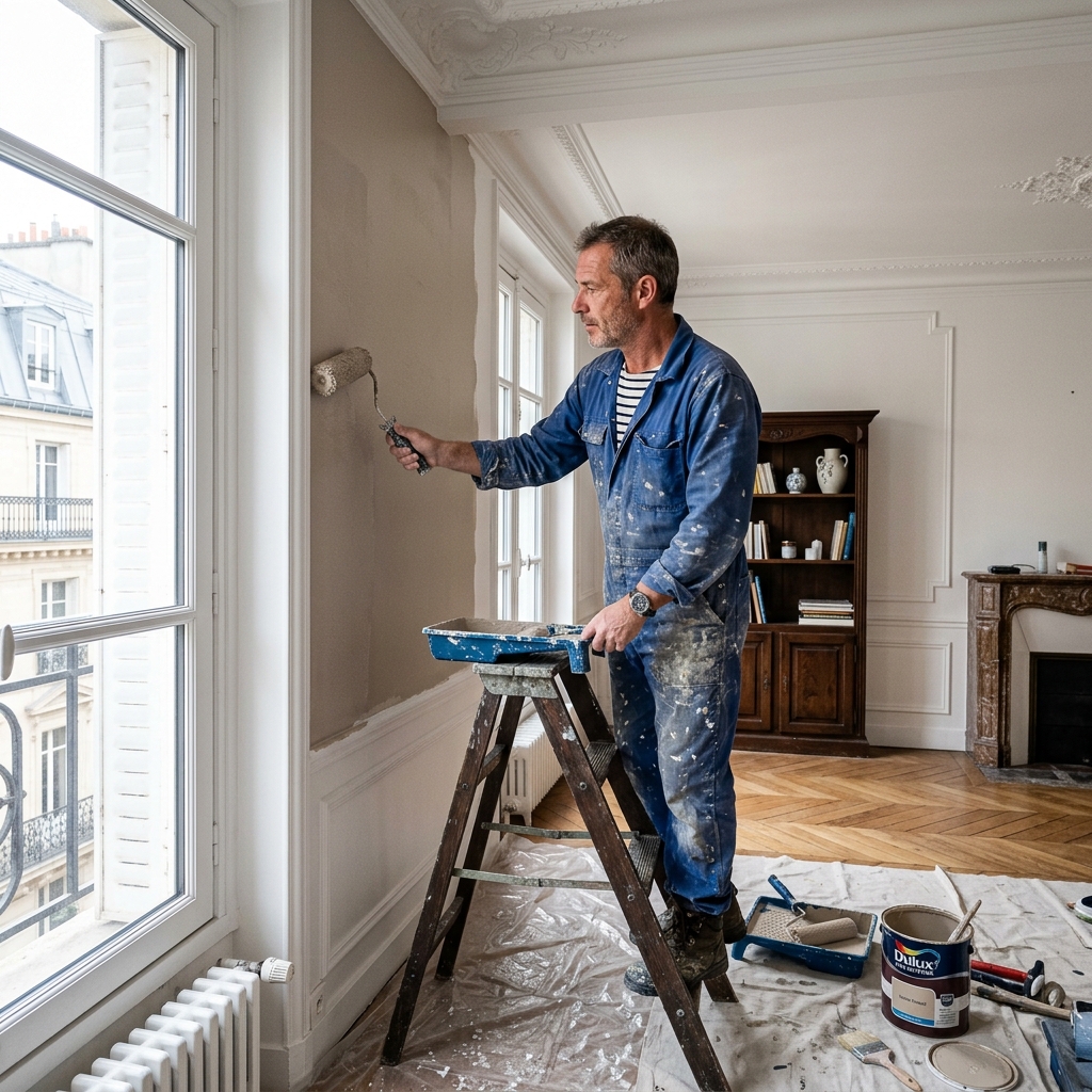 Mur fraîchement peint dans une pièce lumineuse