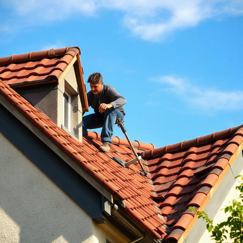 Couvreur sur un toit en tuiles